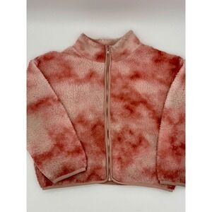 Old Navy Kids Pink Tie Dye Sherpa Fleece Full Zip Jacket Mock Neck Large 10-12